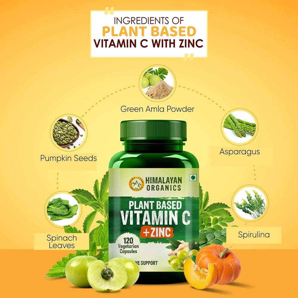 Himalayan Organics Plant Based Vitamin C + Zinc Double Immune Support Vegetarian Capsules | Grocsy