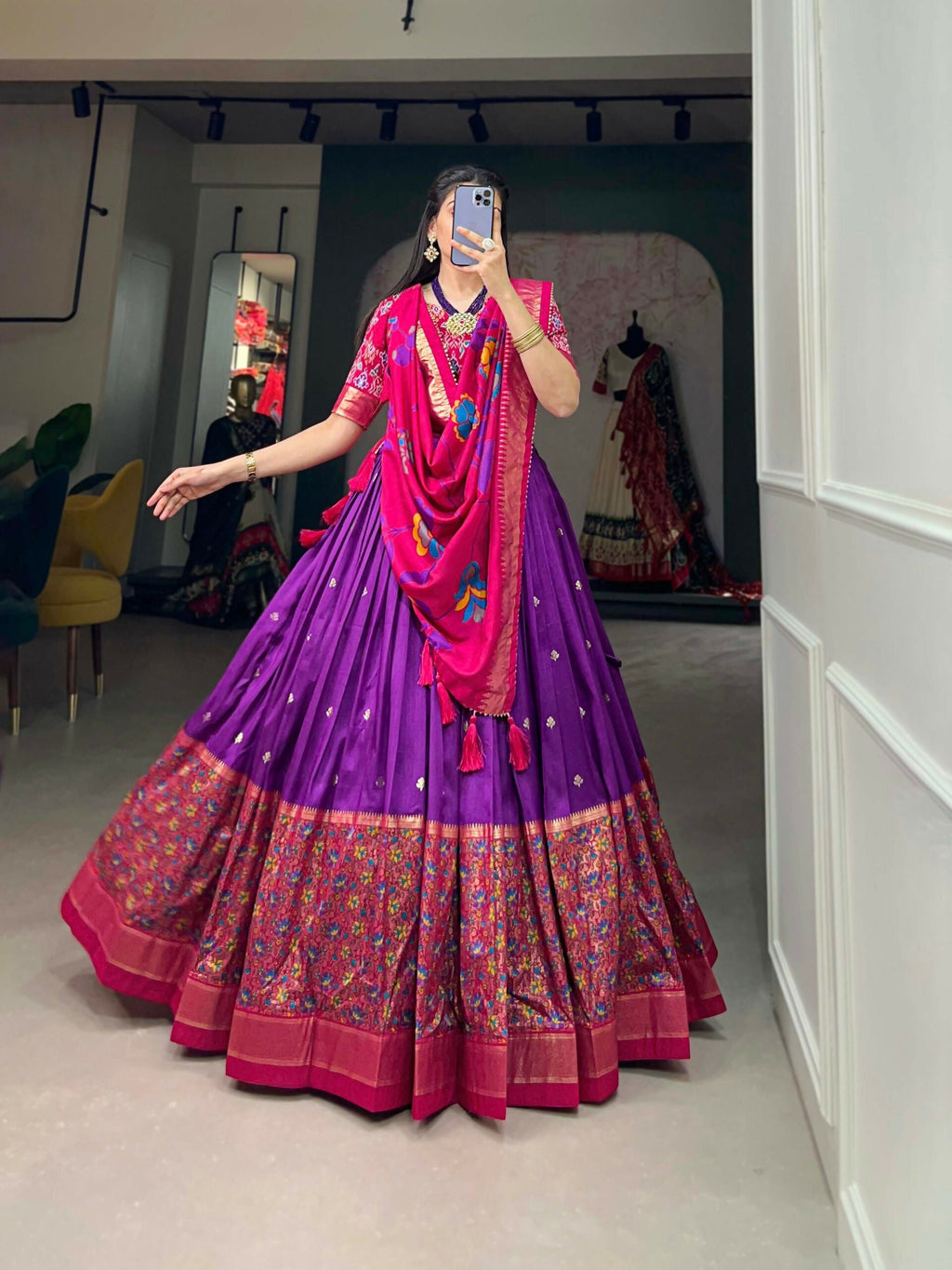 Vastranavya Stunning Look Tussar Silk Printed With Foil Work Indian Lehenga Choli - Purple | Grocsy