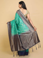 Kalamandir Ethnic Motifs Teal Silk Blend Saree | Grocsy