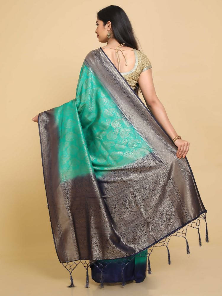 Kalamandir Ethnic Motifs Teal Silk Blend Saree | Grocsy