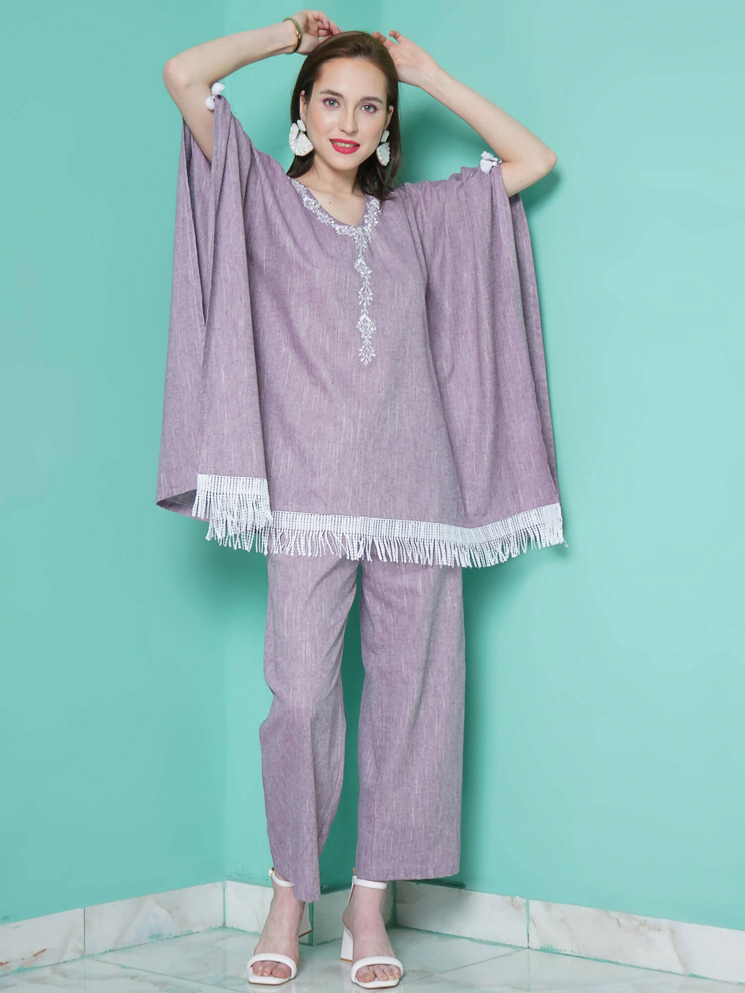 Women Republic Purple Cotton Kafttan With Palazzo | Grocsy