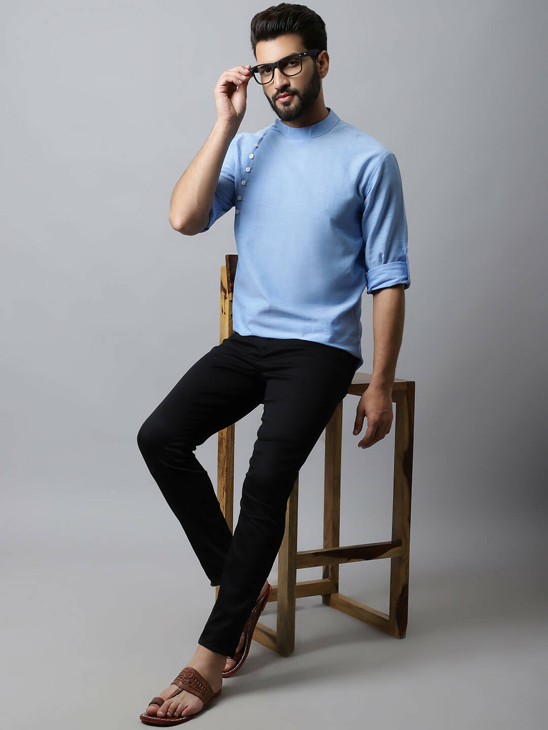Even Apparels sky Blue Color Pure Cotton Men's Kurta With Side Placket (MMS503) | Grocsy