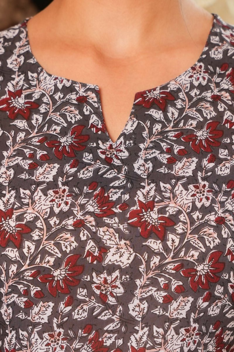 Aramya Straight Soft Cotton Floral Print Women's Kurta - Grey | Grocsy