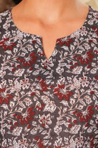 Aramya Straight Soft Cotton Floral Print Women's Kurta - Grey | Grocsy