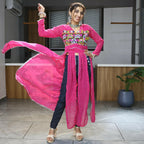 Vastranavya Pink Navratri Special Kutchi Work with Gota Patti & Mirror Work Kurti | Grocsy