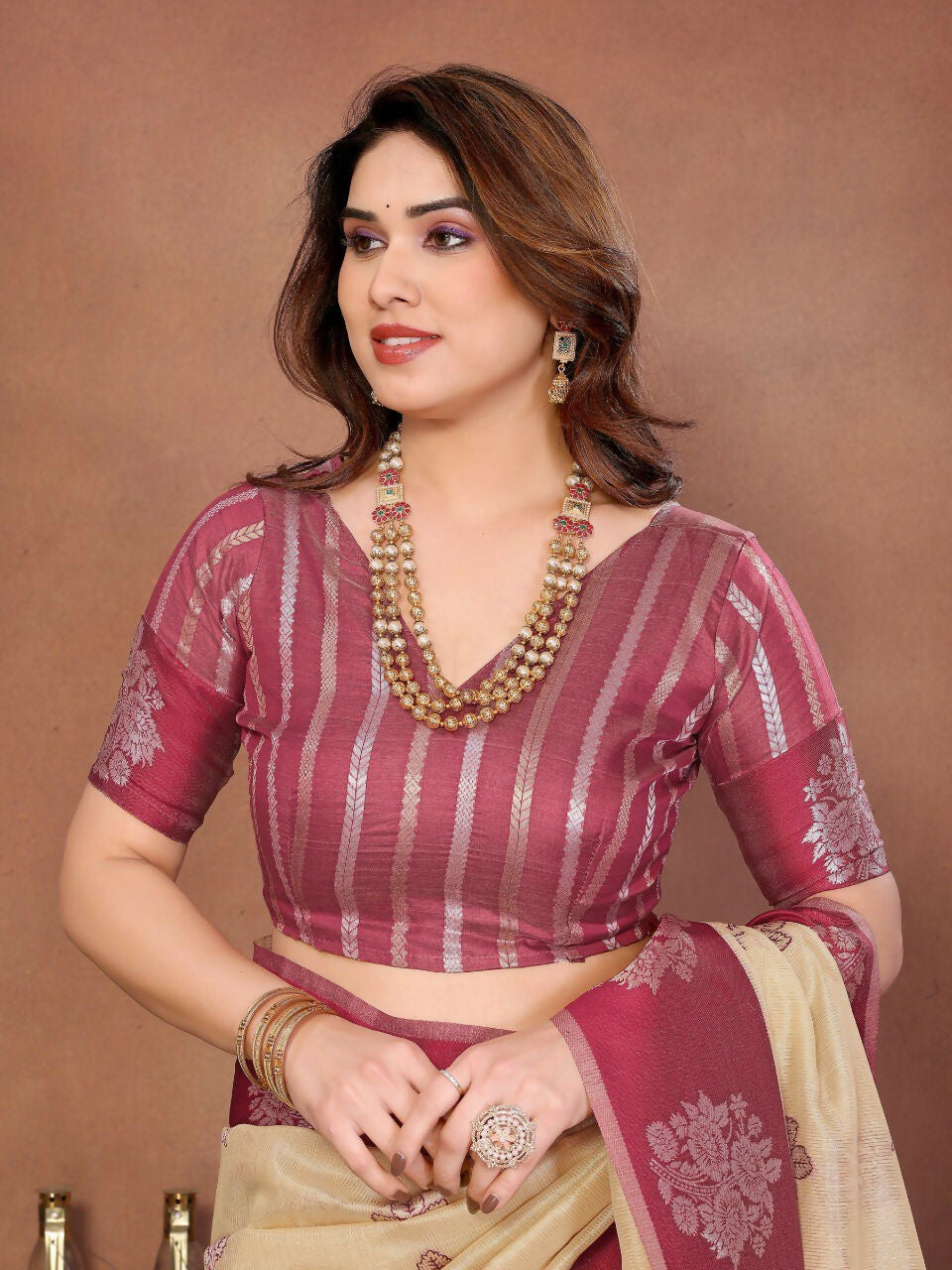 Teeya Creation New Trendy Wedding Wear Banarasi Silk Saree-Cream | Grocsy