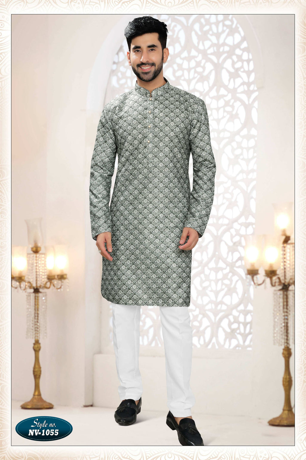 Joban Fashion Men's Green Straight Silk Thread Embroidery All Over Kurta Set | Grocsy