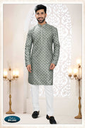 Joban Fashion Men's Green Straight Silk Thread Embroidery All Over Kurta Set | Grocsy