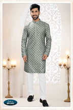 Joban Fashion Men's Green Straight Silk Thread Embroidery All Over Kurta Set | Grocsy