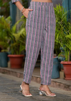 Juniper Women's Navy Ethnic Motif Printed Cotton Kurta Pant And Dupatta Set With Mirror Work & Sequins | Grocsy