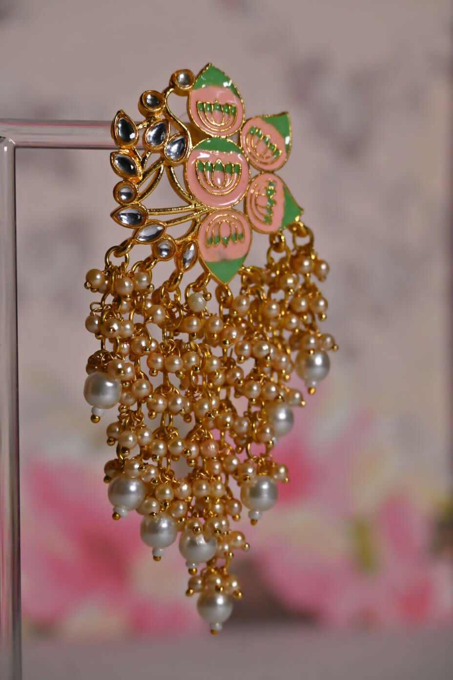 Partywear Ethnic Orange Lotus Earrings By House of Ree - Swadesiicart