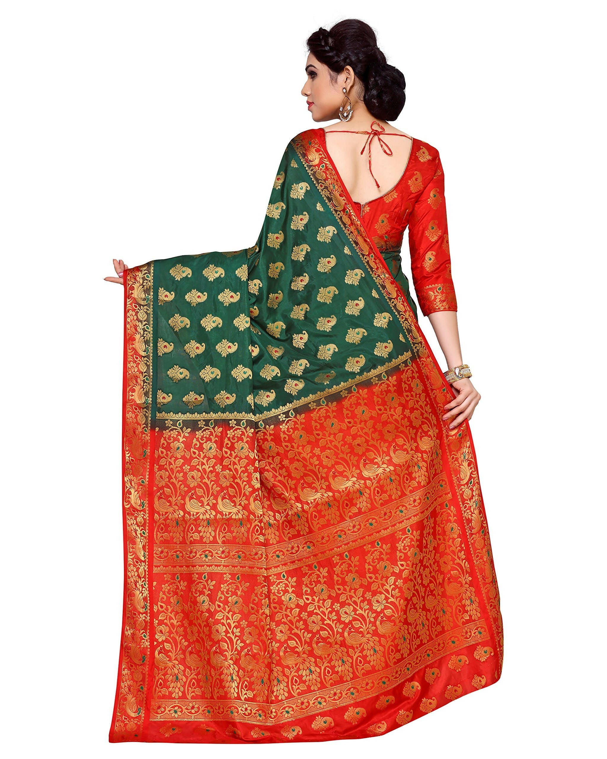 Mimosa Women's Green Kanchipuram Art Silk Saree | Grocsy