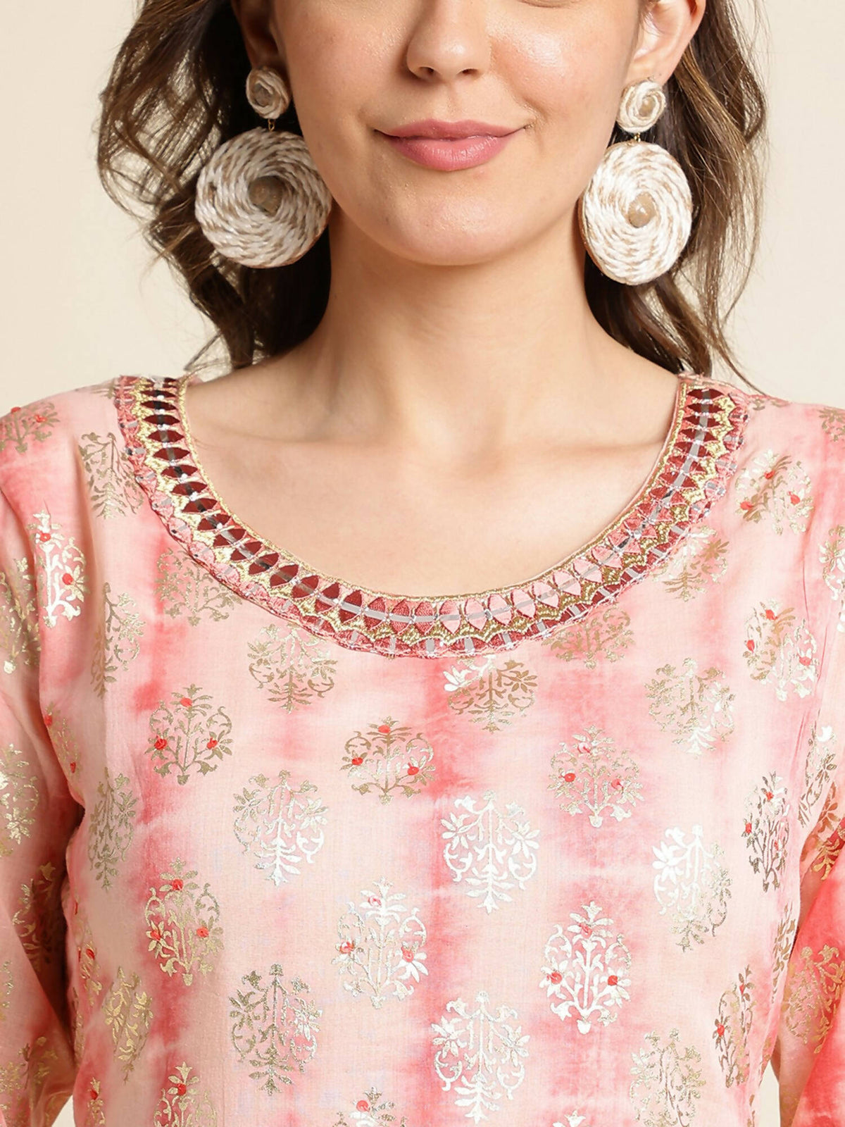 Peach Cotton Paisley Printed Fit & Flare Dress - Yukti | Grocsy
