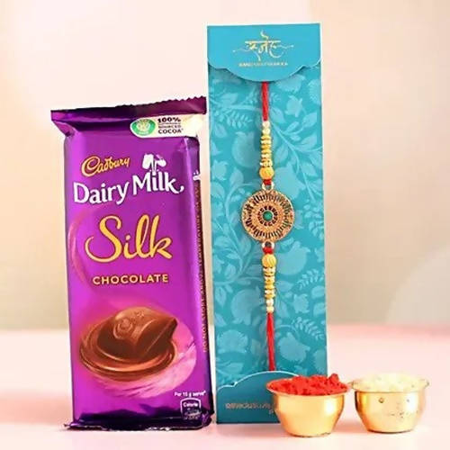 Kundan Ethnic Rakhi and Cadbury Silk Chocolate | Grocsy