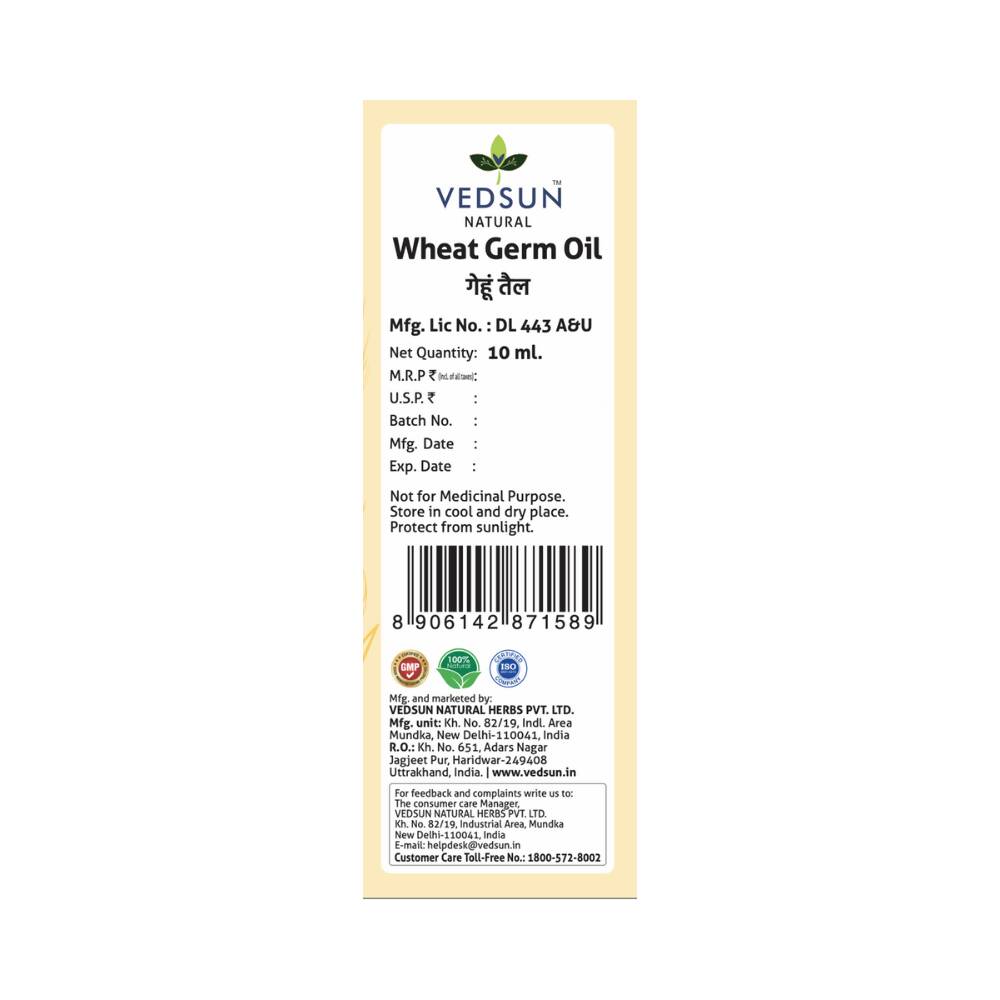 Vedsun Naturals Wheat Germ Essential Oil Pure & Organic for Skin | Grocsy