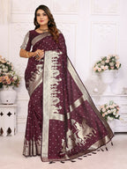 Anaita Dark Brown kochi Silk With Bandhej Weaving Saree With Blouse | Grocsy