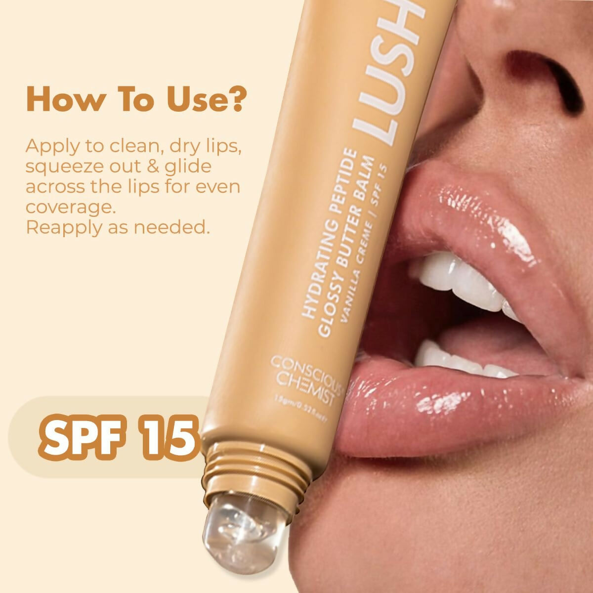 Conscious Chemist Peptide Lip Balm, Lush Lips with SPF15 - Vanilla Creme | Grocsy