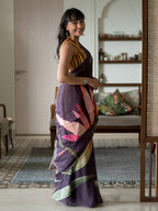 Suta Purple Floral Pure Cotton Saree | Grocsy