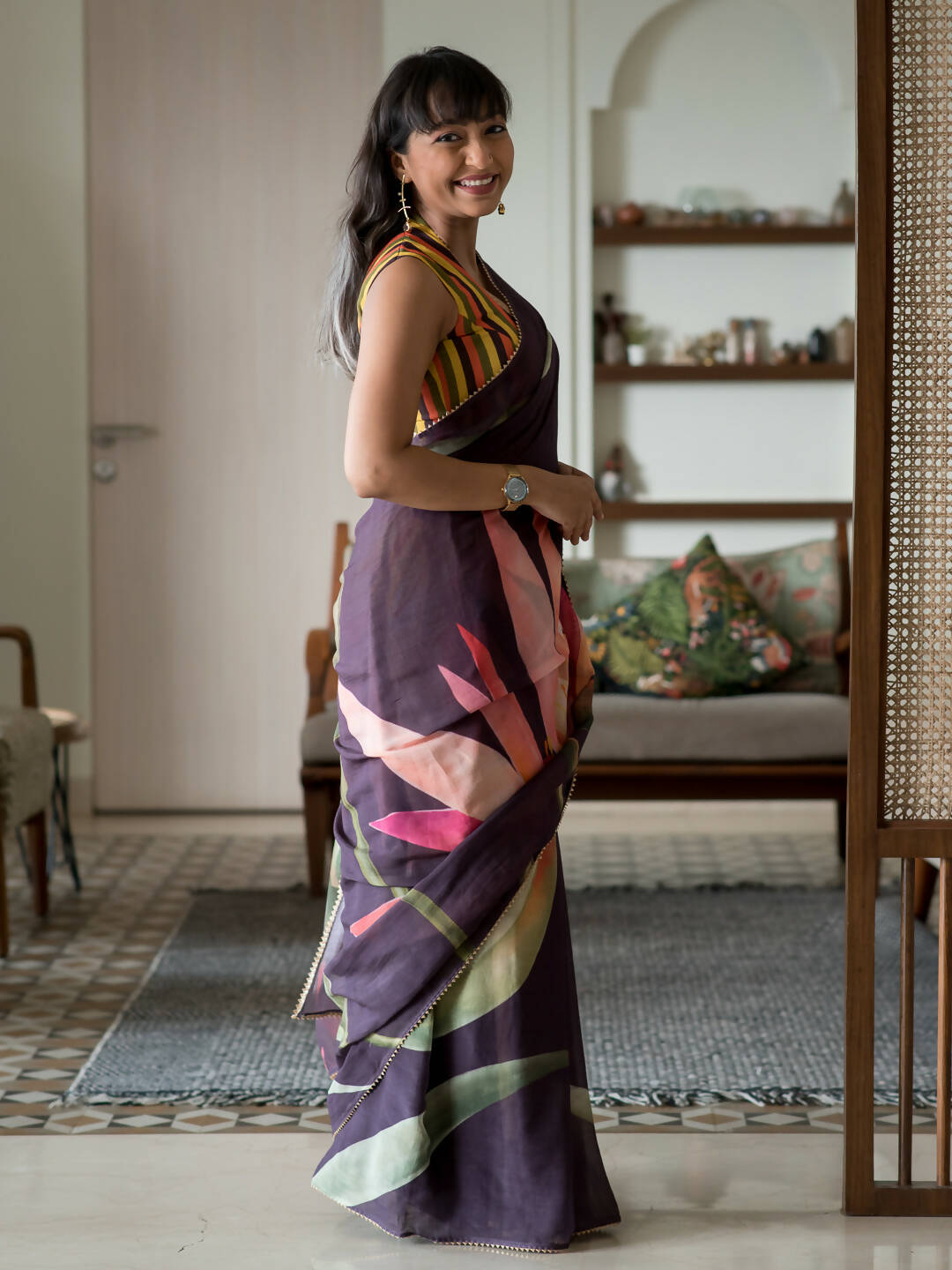 Suta Purple Floral Pure Cotton Saree | Grocsy