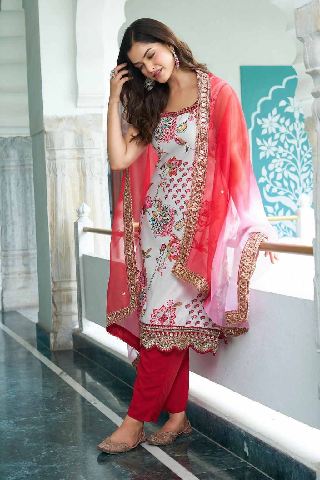 Joban Fashion White Kurta Set Georgette Embroidery Sequence Work | Grocsy