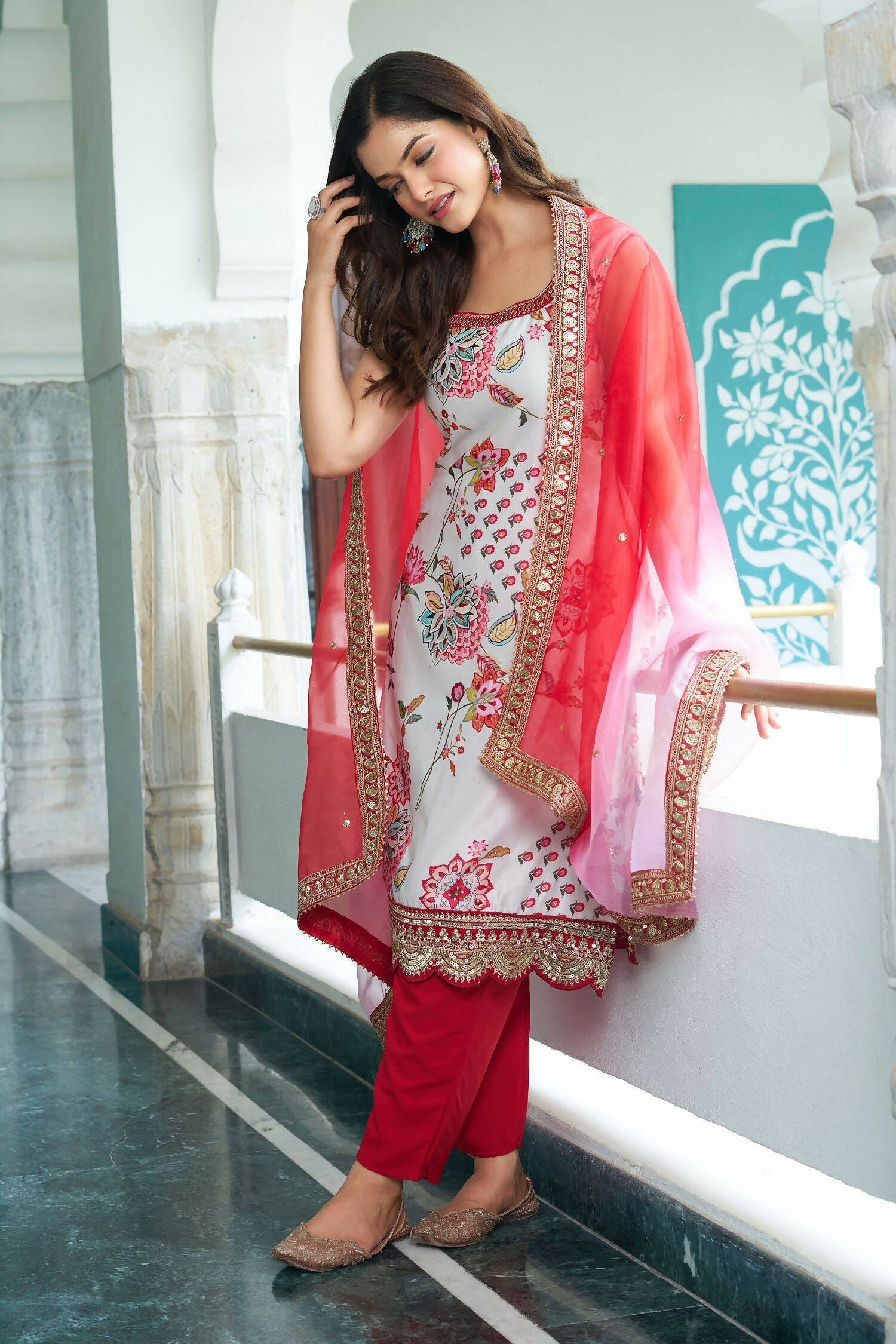 Joban Fashion White Kurta Set Georgette Embroidery Sequence Work | Grocsy