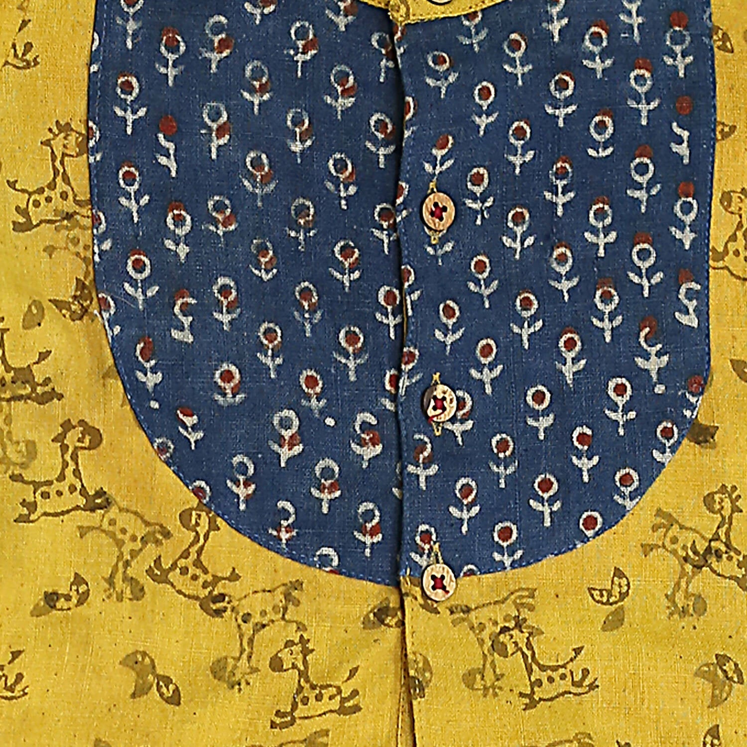 Mhyssa Block Printed Blue Ghagra Choli With Stand Collar & Puff Sleeves Set | Grocsy