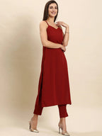 Janasya Women Maroon Kurta with Trousers & With Dupatta | Grocsy