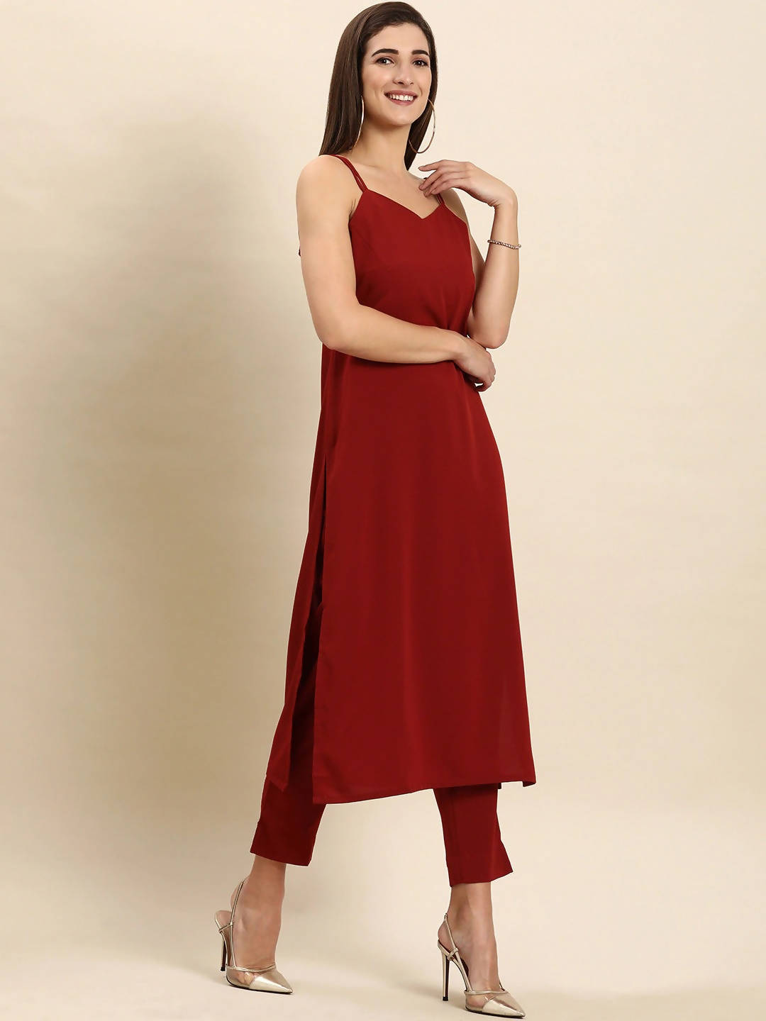 Janasya Women Maroon Kurta with Trousers & With Dupatta | Grocsy