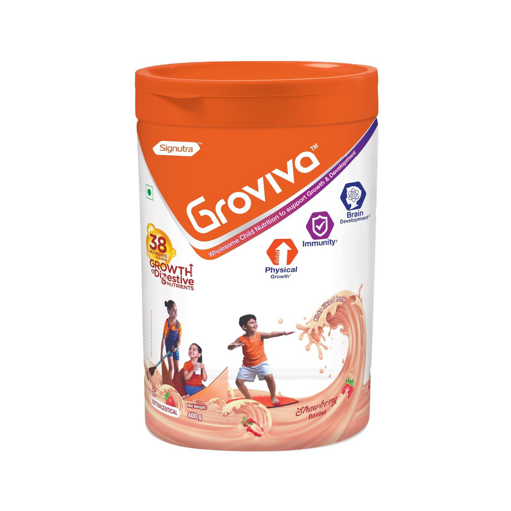 Groviva Customized Health & Nutrition Drink Powder For Kids - Strawberry Flavour | Grocsy
