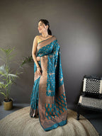 Joban Fashion Banarasi Blue Woven Soft Silk Saree | Grocsy