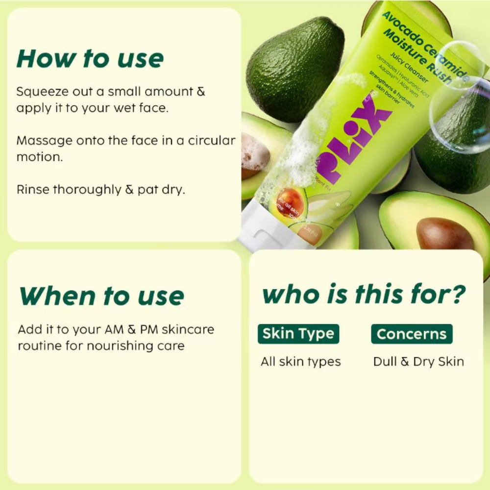 PLIX The Plant Fix Avocado Ceramide Moisture Rush Juicy Cleanser | Grocsy