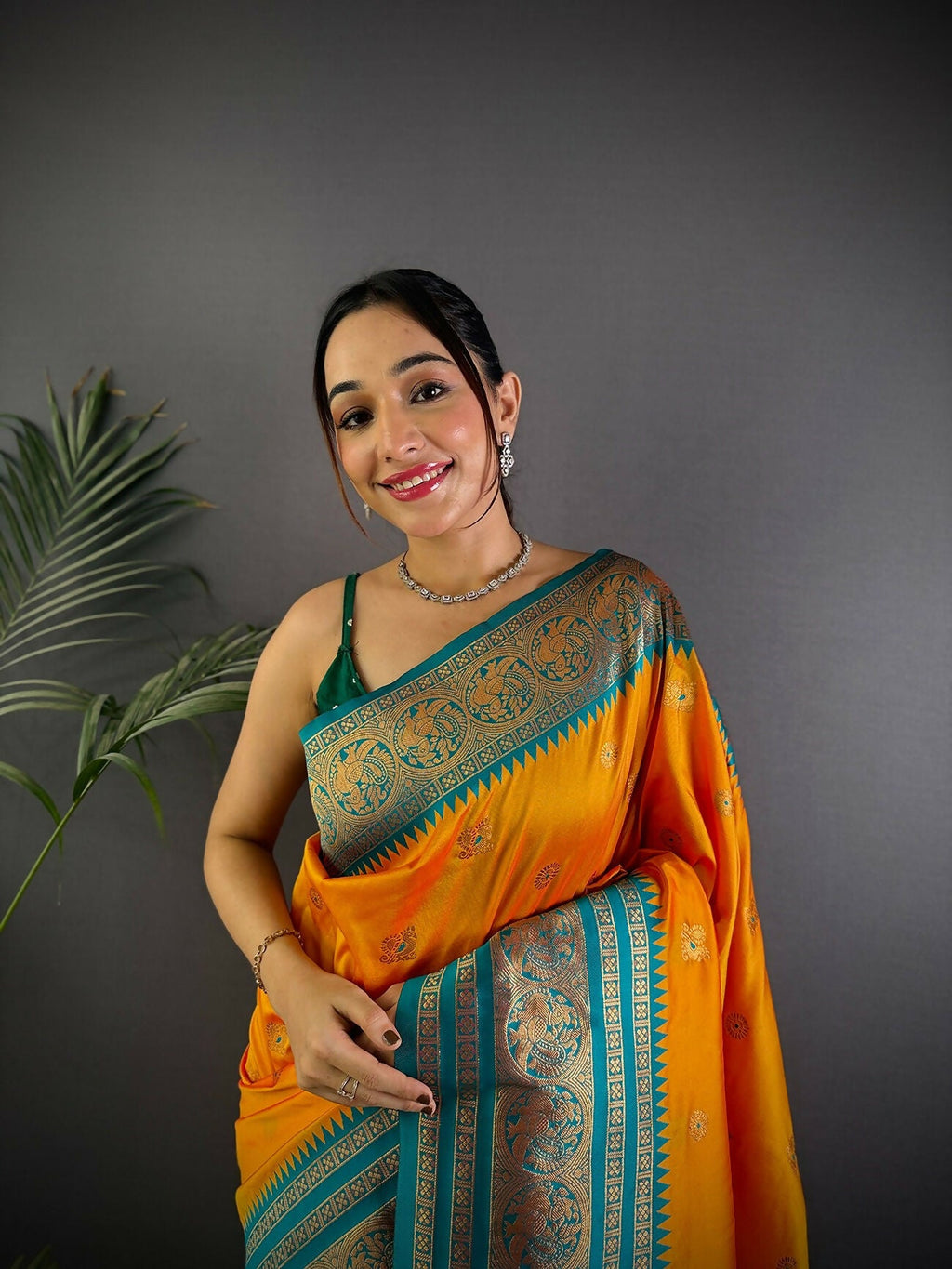 Joban Fashion Banarasi Orange Woven Soft Silk Saree | Grocsy