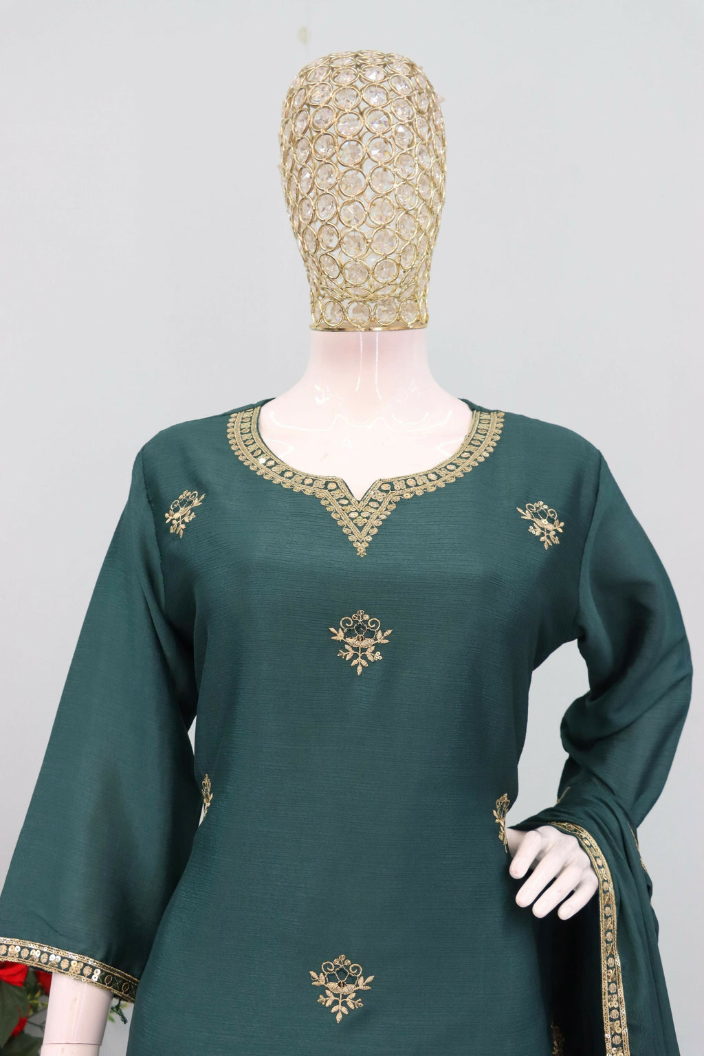 Teeya Creation Teal Color Chinon Silk Heavy Embroidery Work Party Wear Palazzo Set | Grocsy