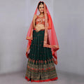 Jyoti Fashion Red & Bottle Green Thread & 3mm Sequence Embroidery Georgette Lehenga Choli with Dupatta | Grocsy