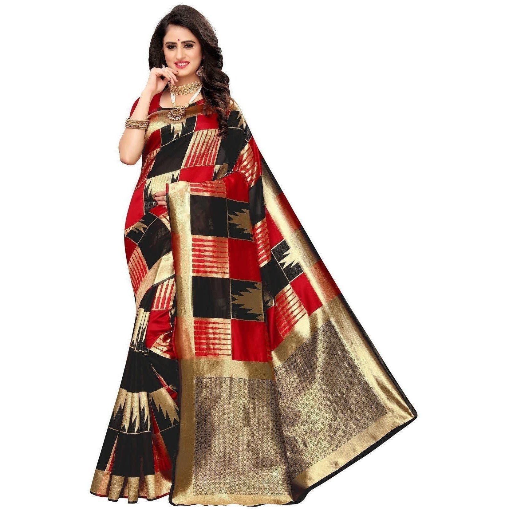 Vamika Banarasi Jaquard Red Weaving Saree (Banarasi 29) | Grocsy