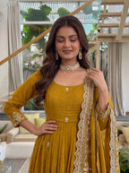 Teeya Creation New Trendy Stylish Wedding Wear Embroidered Anarkali Set - Yellow | Grocsy