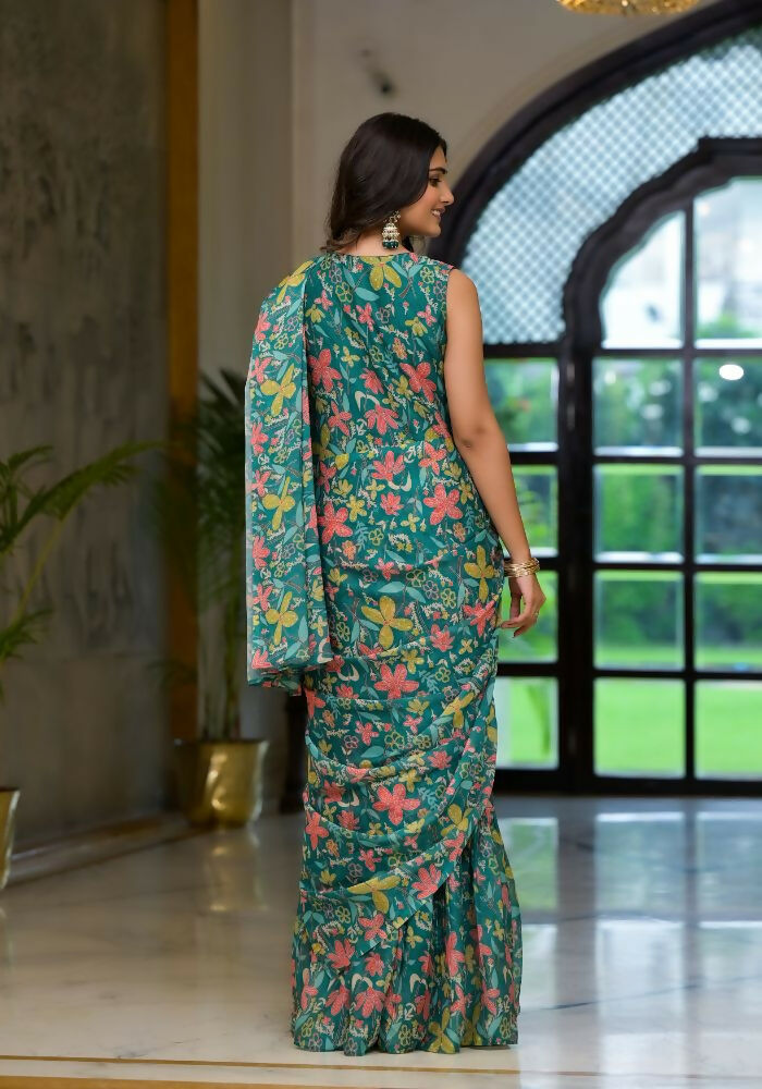Partywear Designer Green Slime Georgette Fancy Saree - Anbazaar | Grocsy
