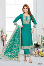 Joban Fashion Chinon Silk Rama Green Color Kurta Set | Grocsy