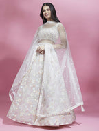 House of Panchhi Cream Net heavy Sequinse embroidery Lehenga choli & Dupatta | Grocsy