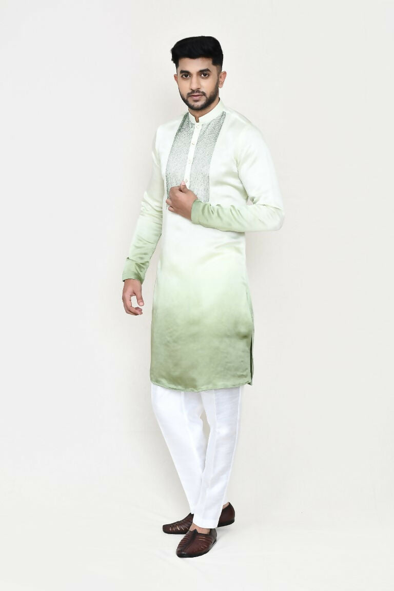 Joban Fashion Green Colored Satin Silk Fabric Kurta With Straight Fit Pant | Grocsy