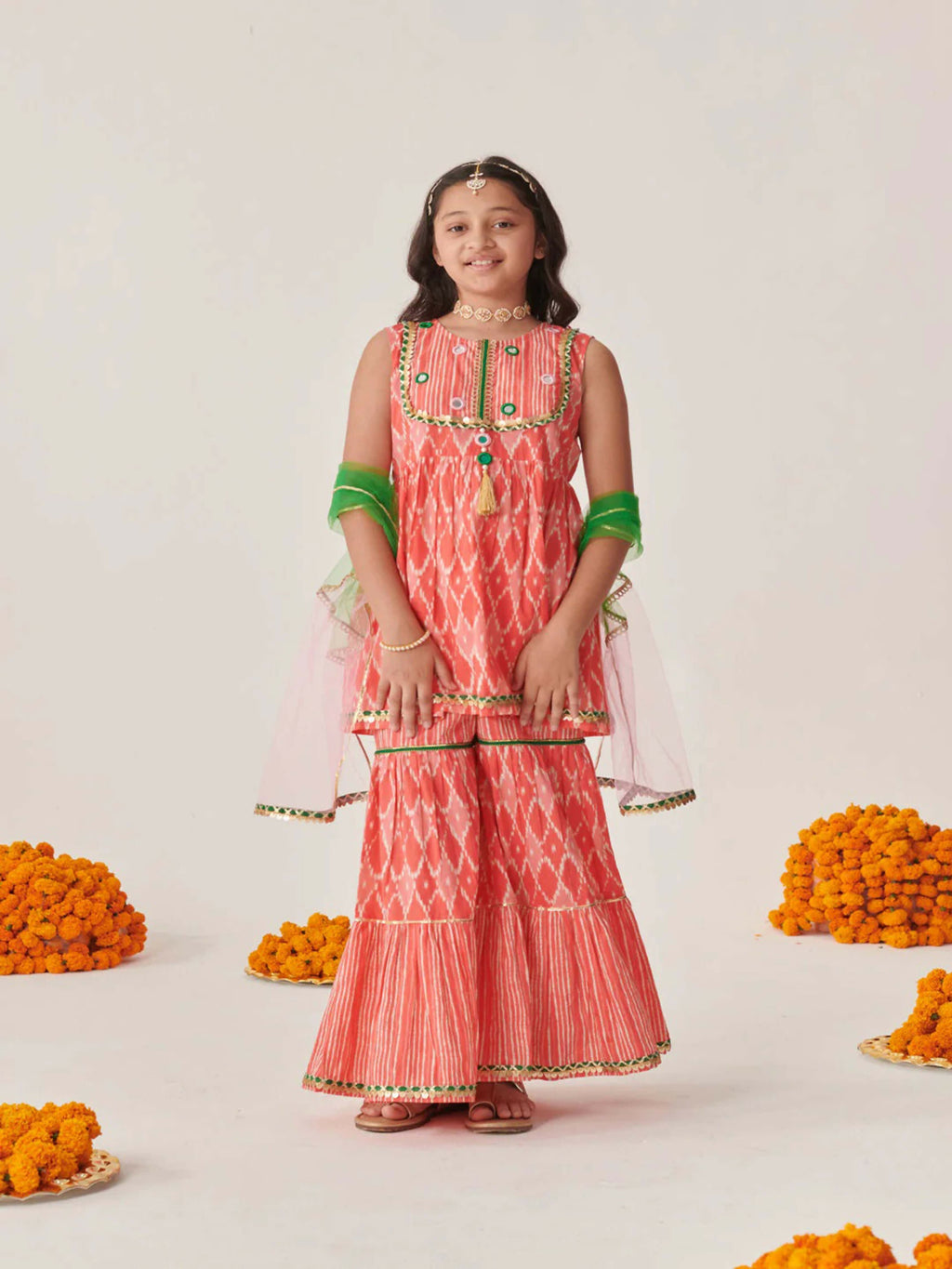 Joban Fashion Girl's Peach Color Sharara Set | Grocsy