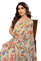 Women's Partywear Designer Off white Georgette Fancy Saree - Satrangi | Grocsy
