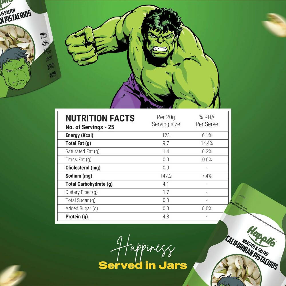 Happilo Roasted & Salted Californian Pistachios-Marvel Hulk Edition | Grocsy