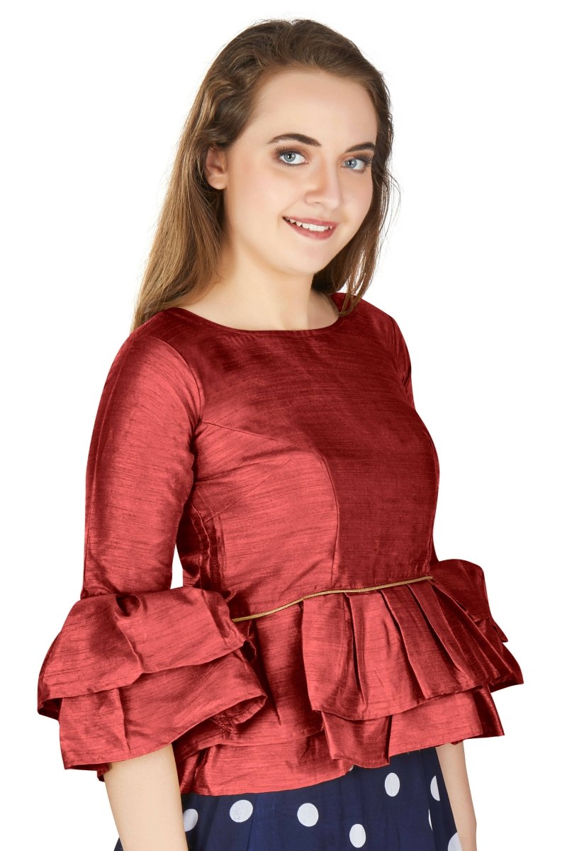 Aastha Fashion Women's Maroon Art Silk Bell Sleeves attire with Poly Cotton Lining Blouse | Grocsy