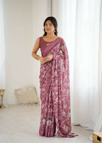 PR Fashion Bit Bright Moss Satin Patta Printed Saree | Grocsy