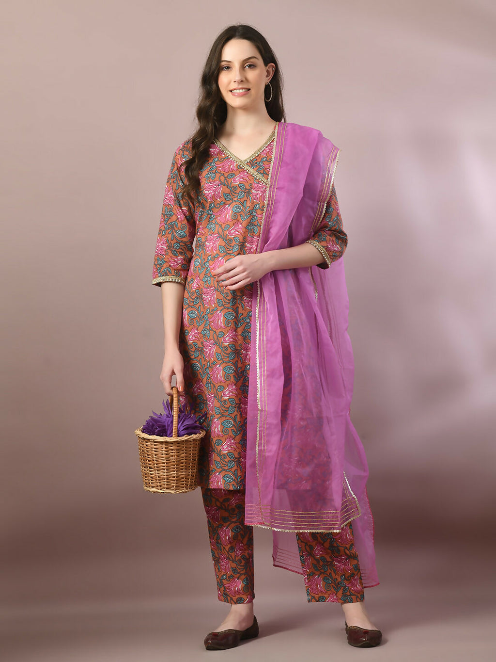 Myshka Women's Multi Printed Cotton Straight Party Kurta Set With Dupatta | Grocsy