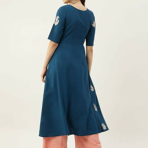 FIORRA Women's Blue Poly Crepe Flared Kurta | Grocsy