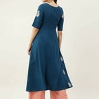 FIORRA Women's Blue Poly Crepe Flared Kurta | Grocsy