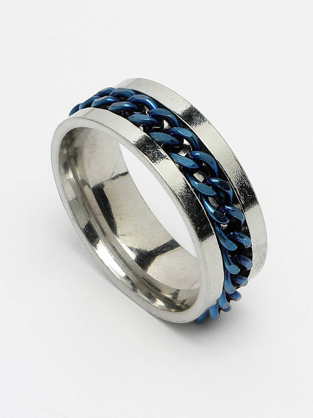 NVR Men's Rhodium Plated Stainless Steel Finger Ring | Grocsy