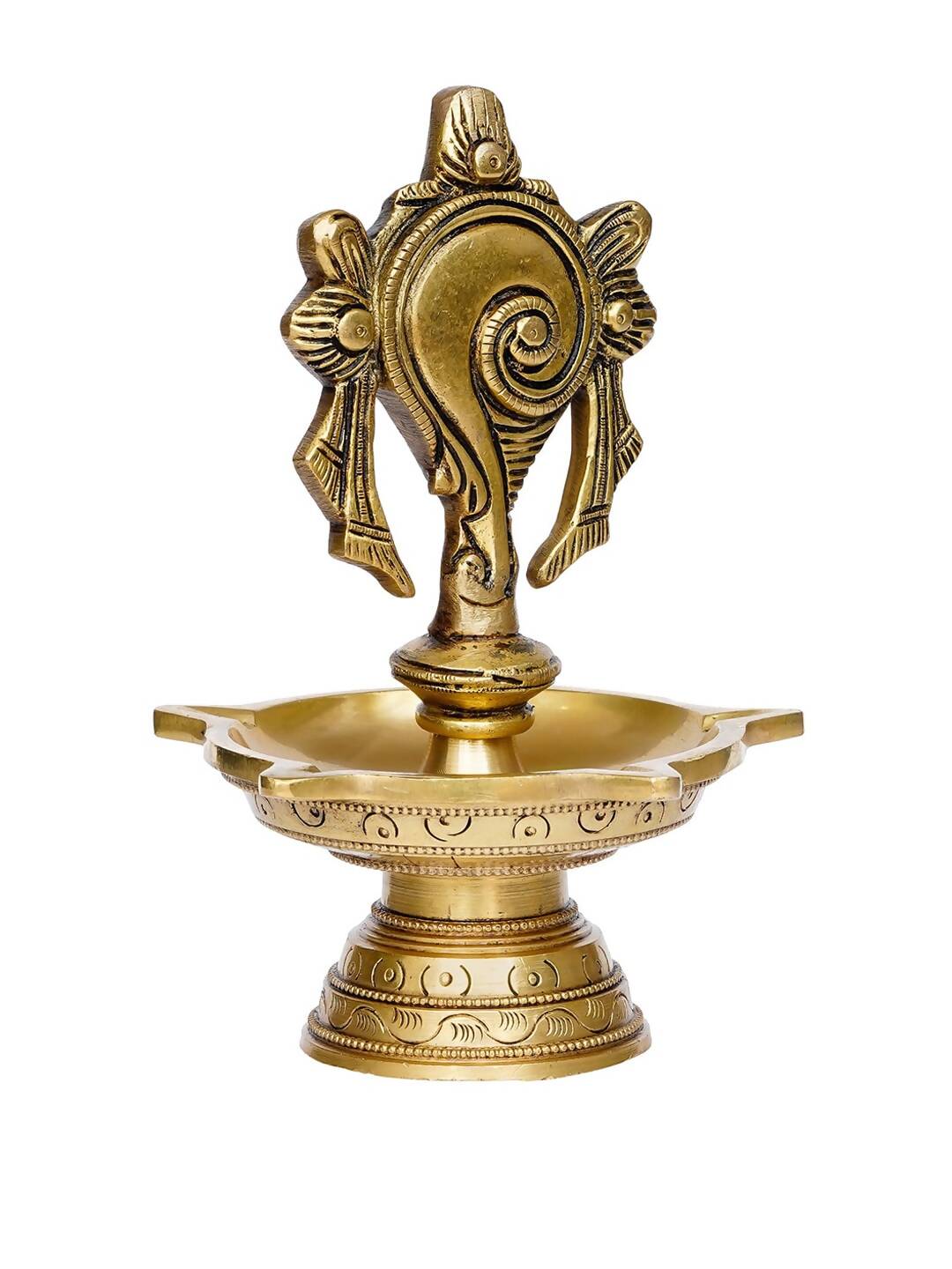 eCraftIndia Gold-Toned Shankha Handcrafted Diya with 5 wicks | Grocsy